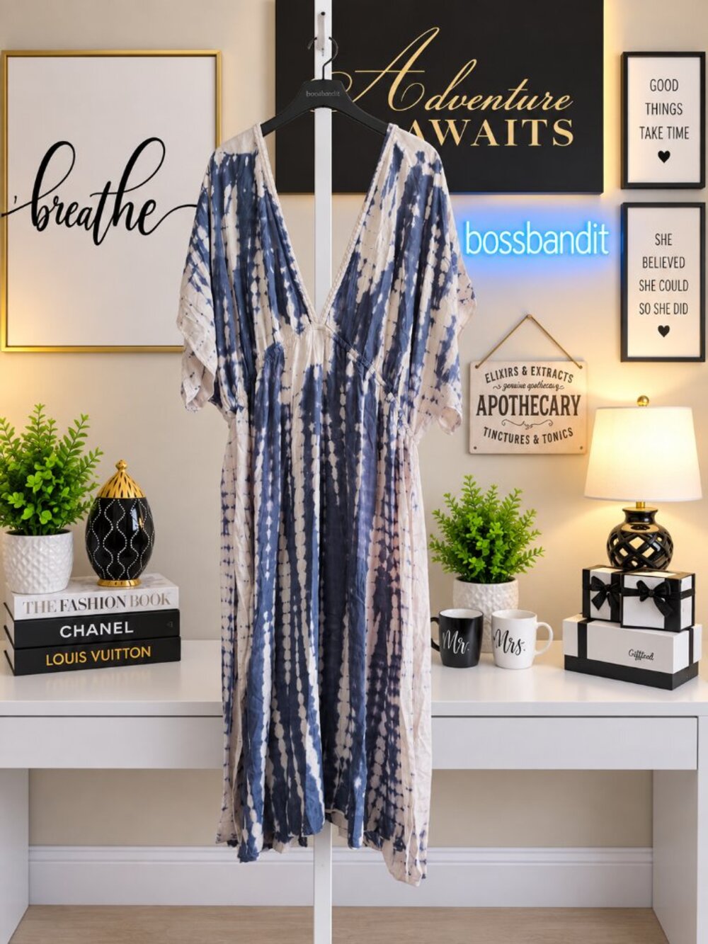 Raviya Tie Dye Braid Trim V Neck Cover Up Dress Batwing Rayon 2X NWT - Picture 2 of 4